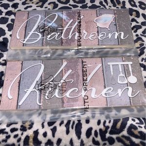 Bathroom/kitchen Hanging Wall Wood Sign 2pc Set